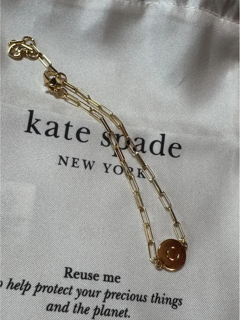 Kate Spade New York Gold-Tone Paperclip C Initial Bracelet - Picture 5 of 5